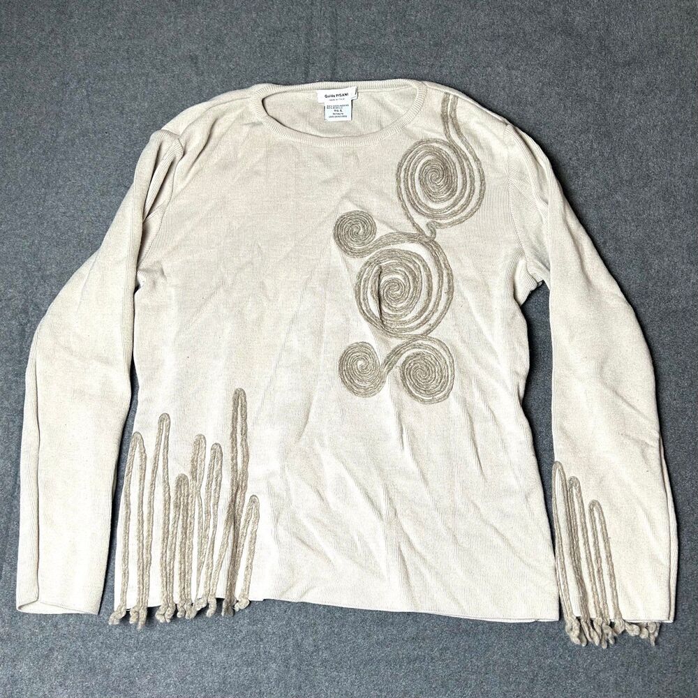Guido Pisani Beige Merino Wool Blend Crew Sweater Womens Size Large